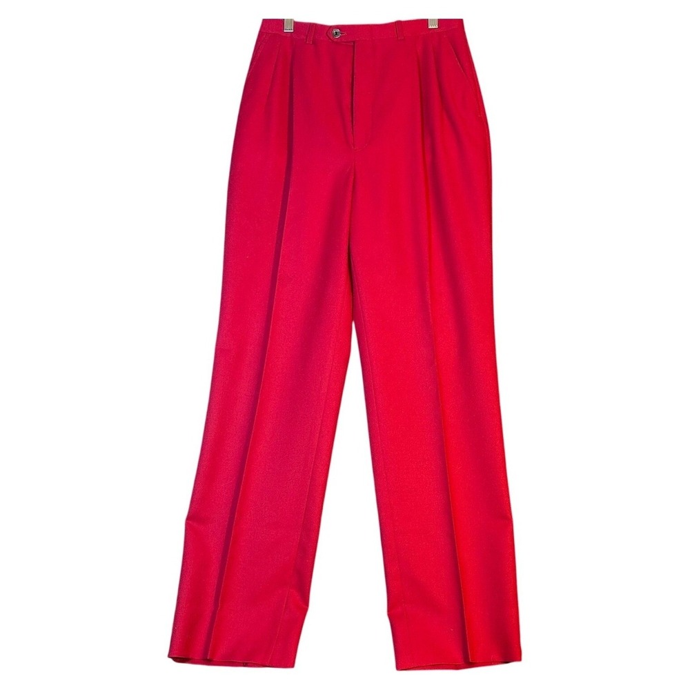 Vtg Barry Bricken Red Wool High Waisted Pleated Trousers Pants Size M Preppy